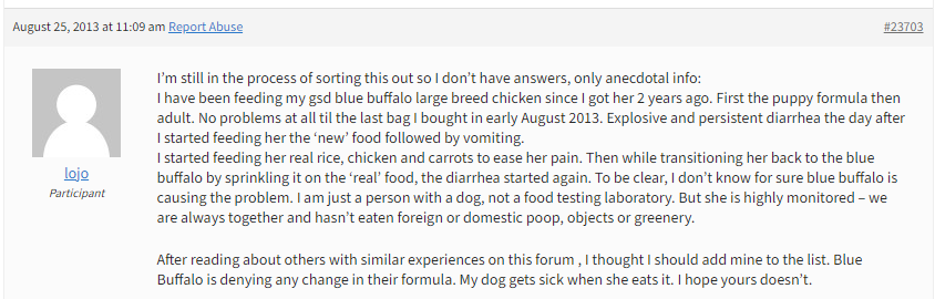 blue buffalo puppy food diarrhea